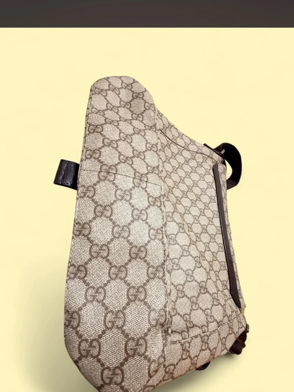 Gucci Beige & Brown GG Monogram Messenger Bag with Front Zip
